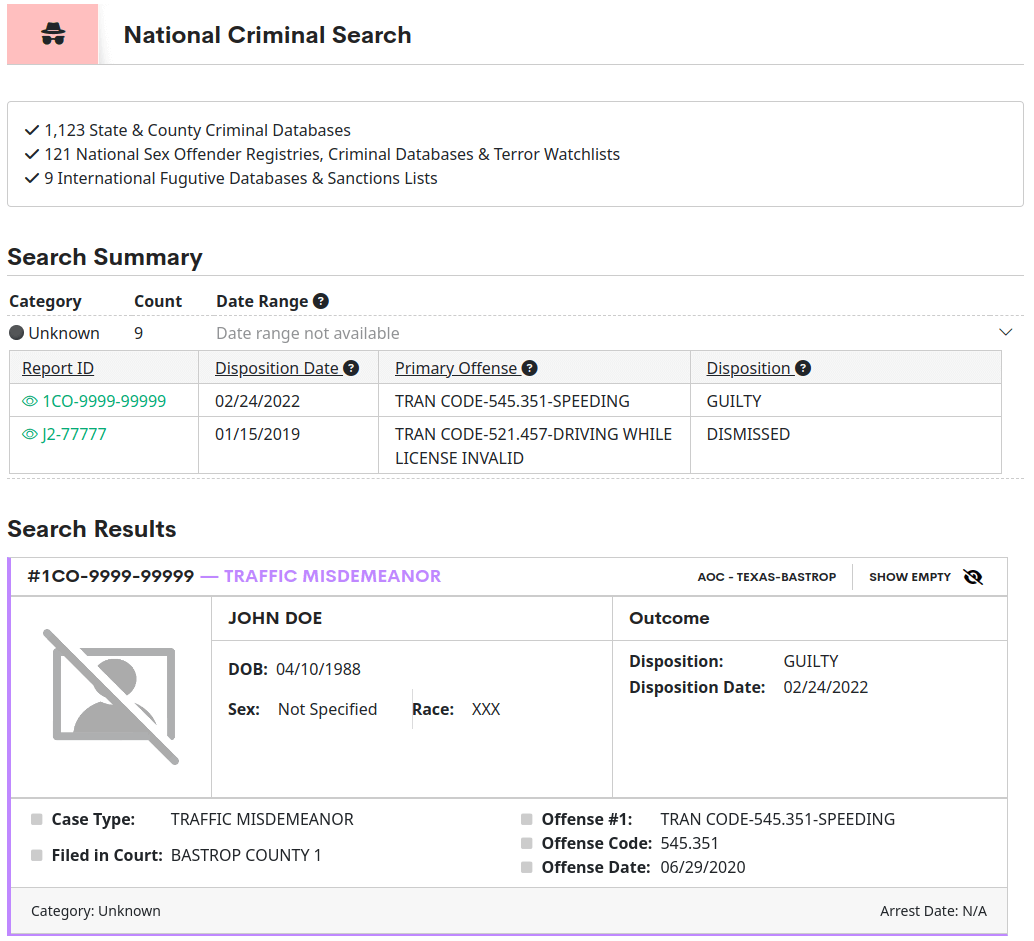 National Criminal Check Sample